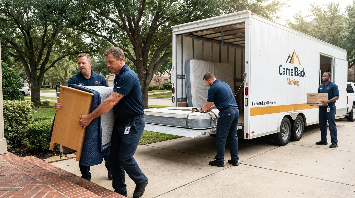 Crew loading residential truck for cross-state move from Easton, CT