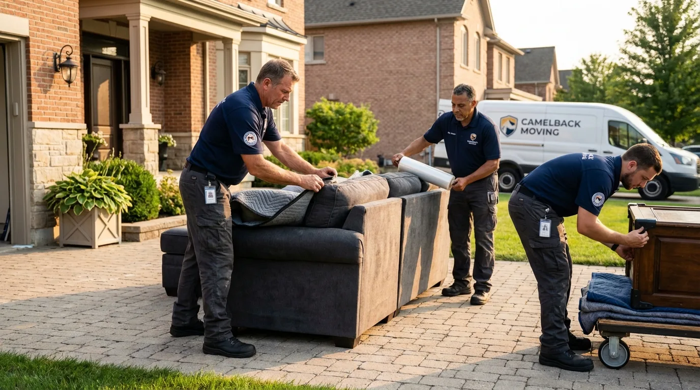Large estate moving crew wrapping furniture in Easton, CT