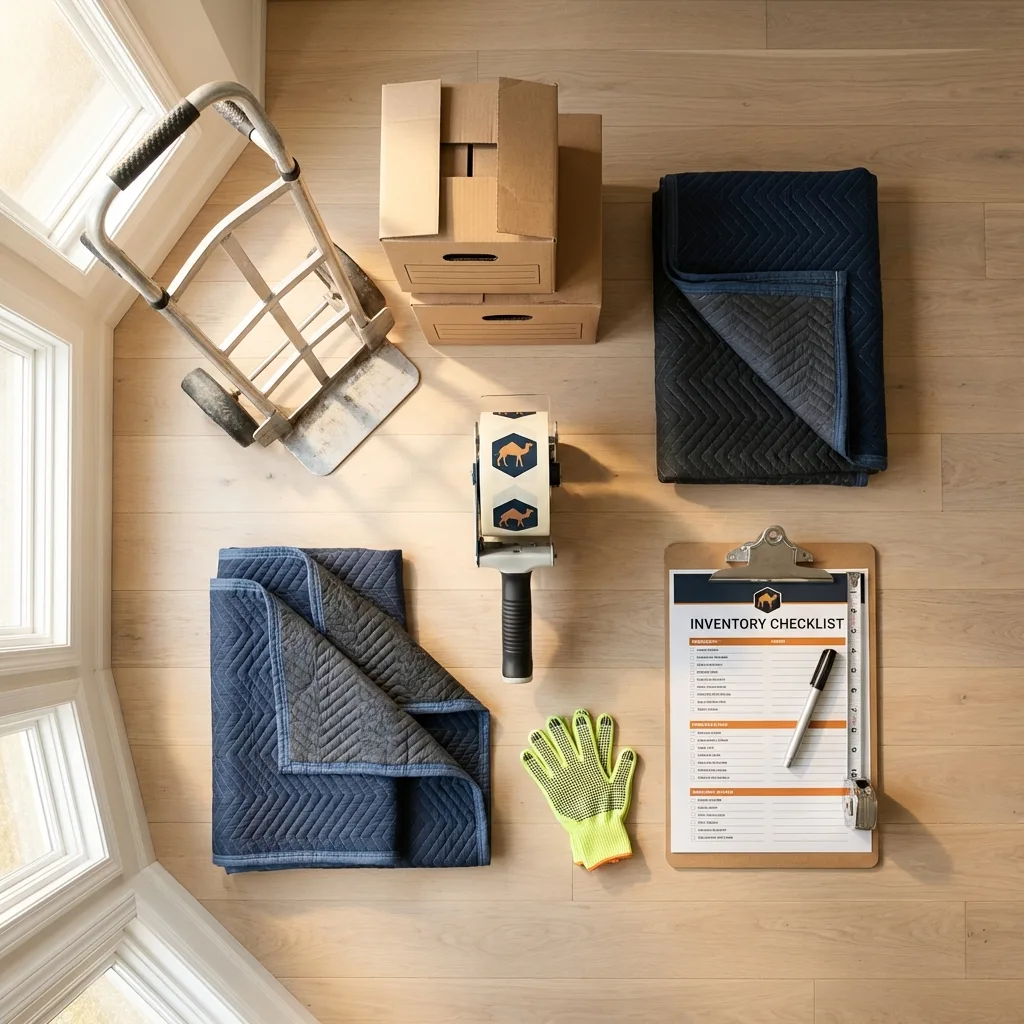 Professional moving supplies and packing materials layout for Easton residential relocations